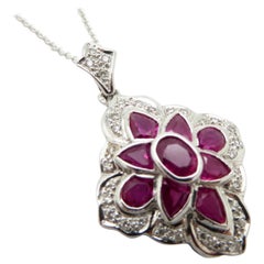 Vintage Estate 14 Karat White Gold Ruby and Diamond Pendant