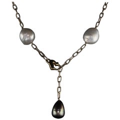 Vintage Estate 14 Karat White Gold Tahitian and South Sea Pearl Necklace