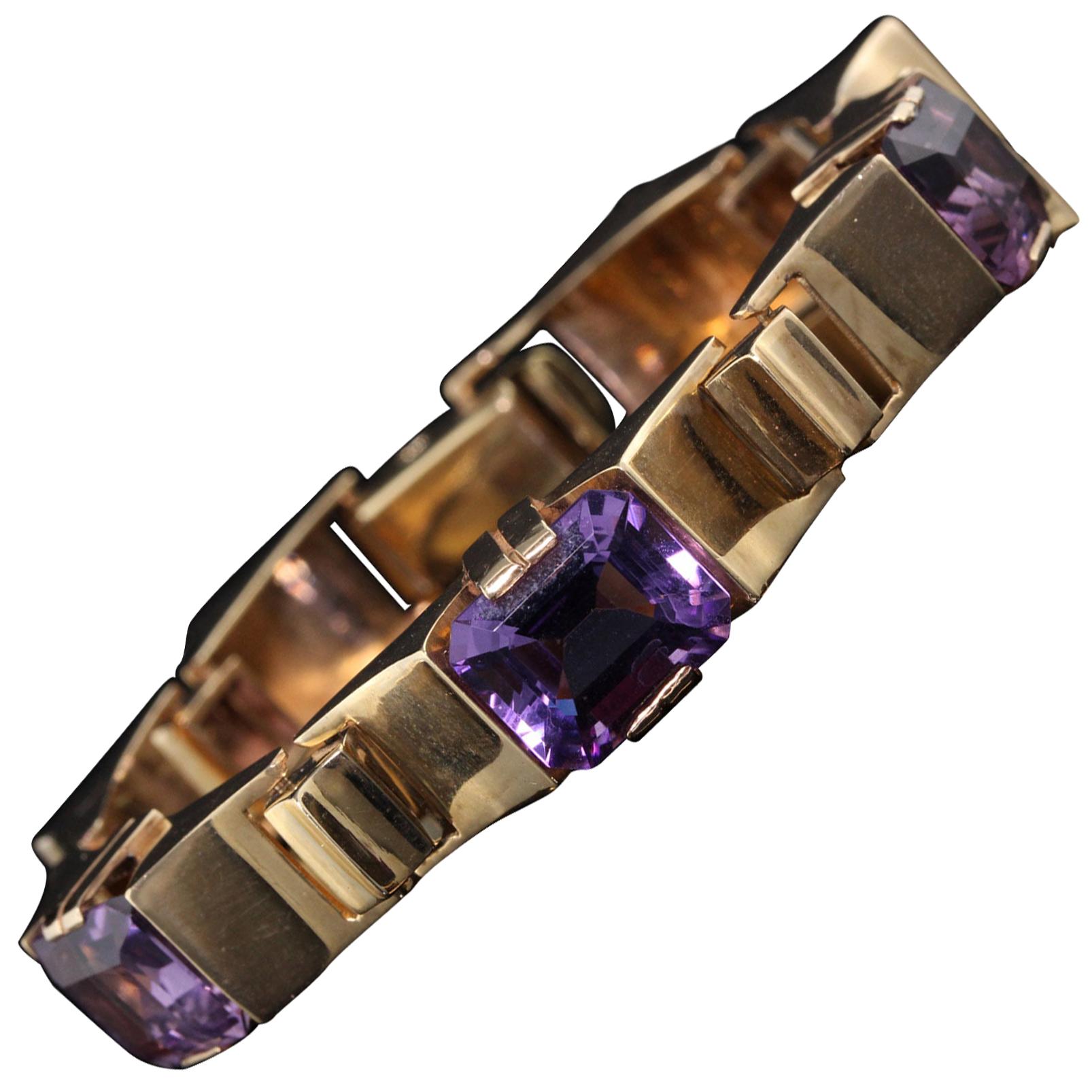 Bracelet vintage en or jaune 14 carats avec améthyste (succession) en vente