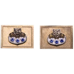 Vintage Estate 14 Karat Yellow Gold, Enamel and Sapphire 'L' Initial Cufflinks