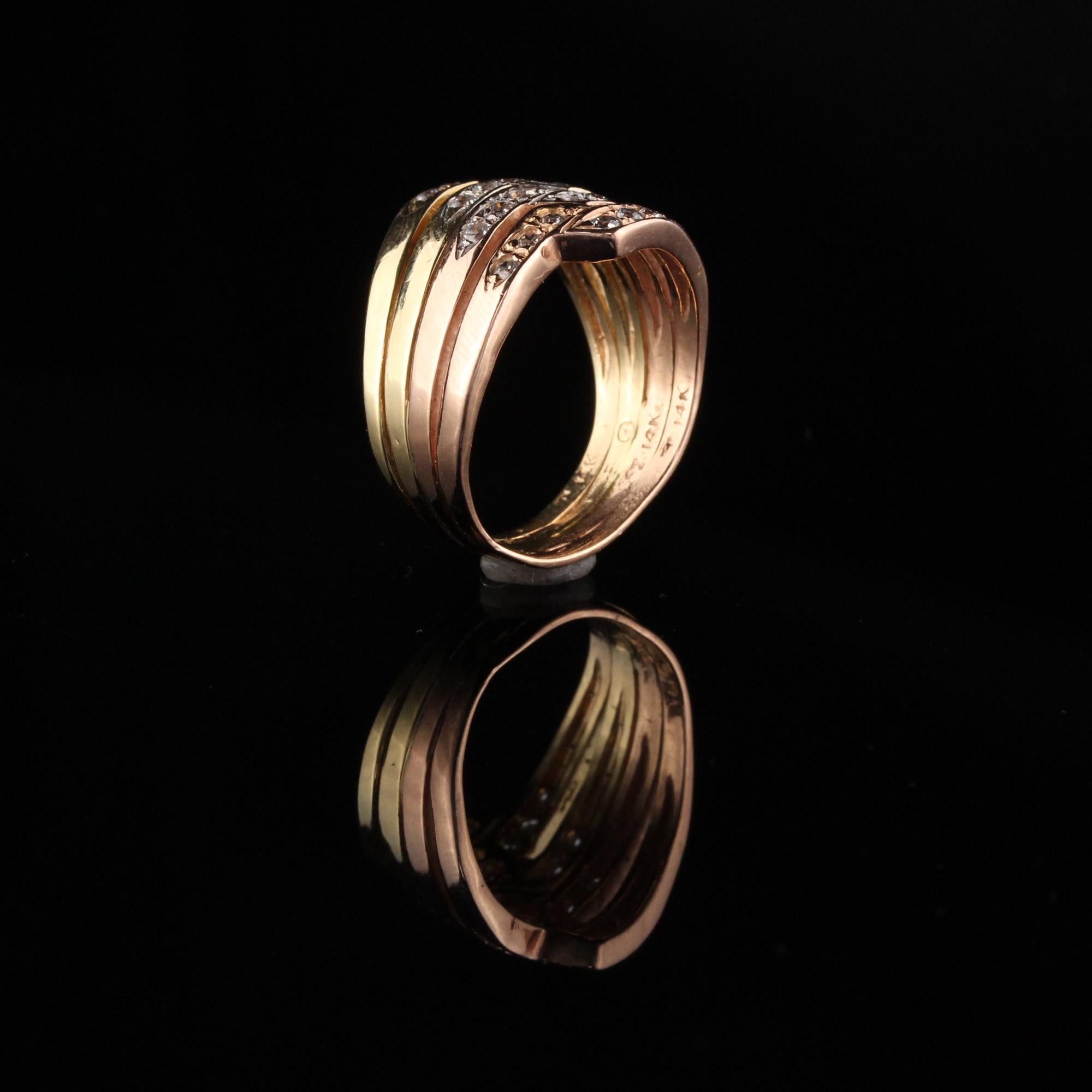Zweifarbiger Diamantring aus 14 Karat Gold im Nachlassstil im Zustand „Hervorragend“ im Angebot in Great Neck, NY
