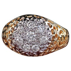 Vintage Estate 14K Two Tone Gold Round Cut Diamond Cluster Cocktail Ring