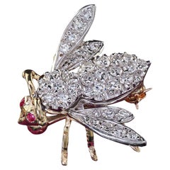 Vintage Estate 14K Two Tone Gold Single Cut Diamond Bee Pin Brooch