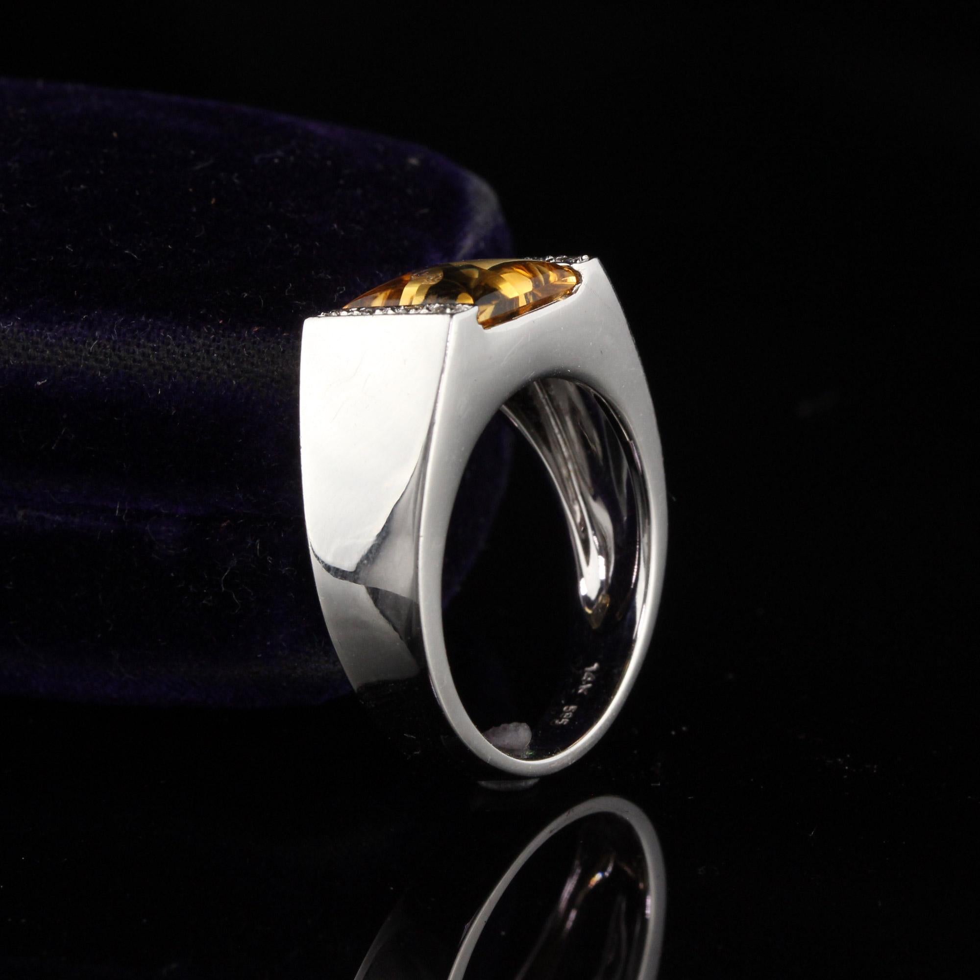 Modern Vintage Estate 14 Karat White Gold Diamond and Citrine Ring For Sale