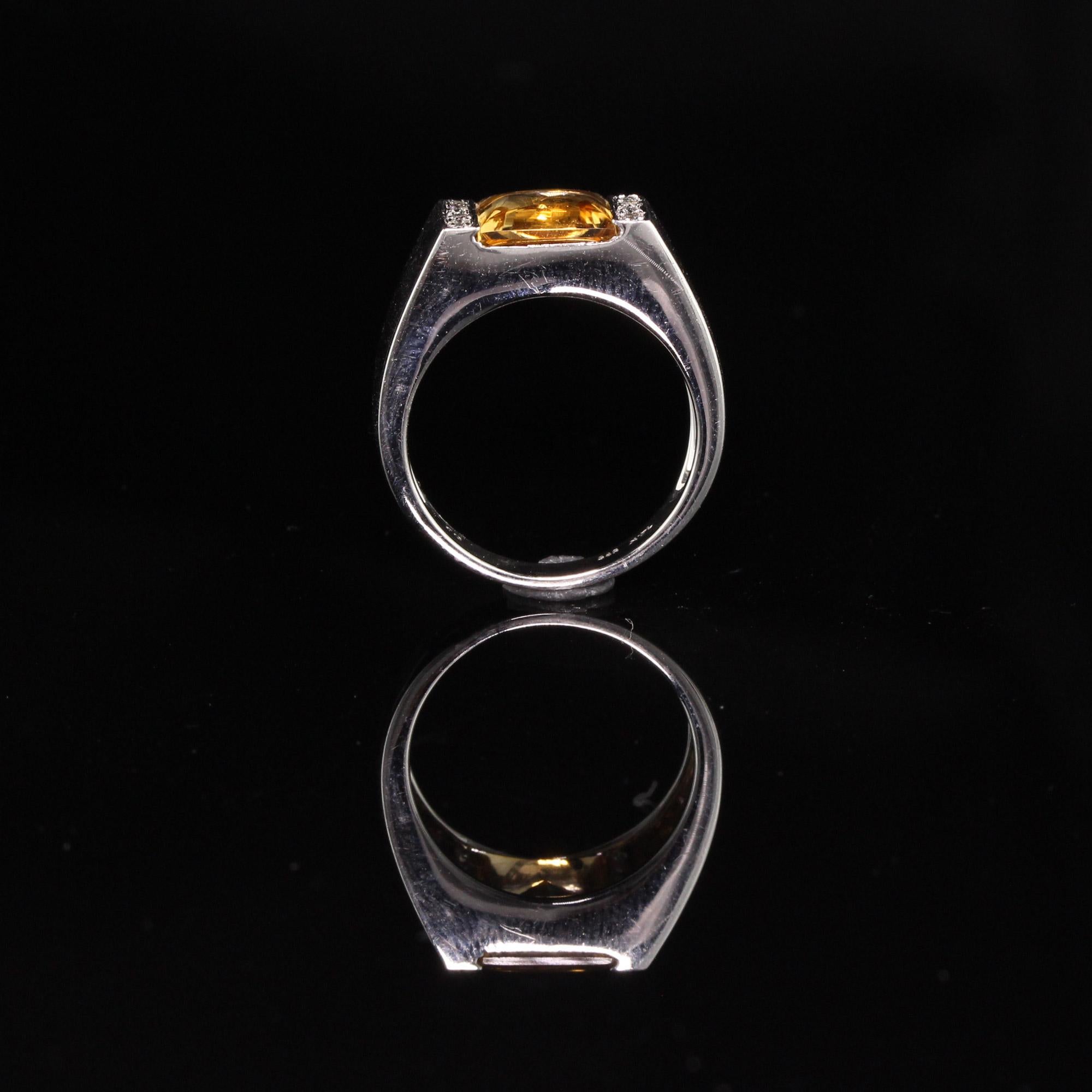 Women's or Men's Vintage Estate 14 Karat White Gold Diamond and Citrine Ring For Sale