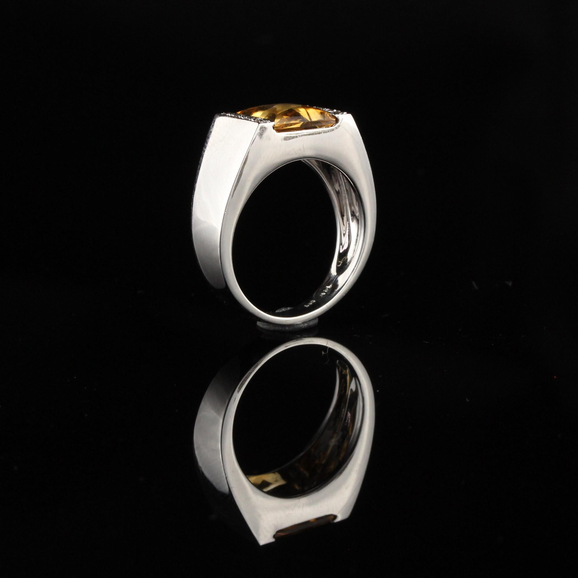 Vintage Estate 14 Karat White Gold Diamond and Citrine Ring For Sale 1