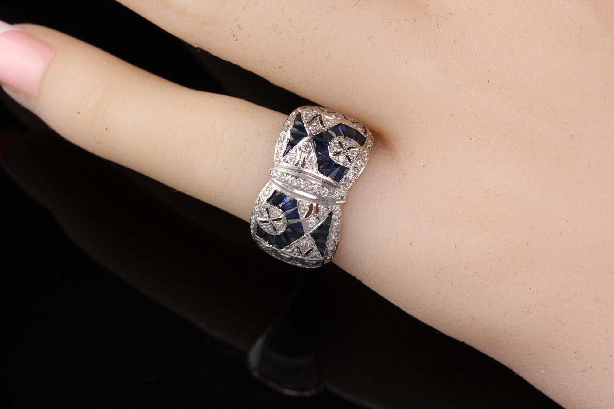 Vintage Estate 14 Karat White Gold Diamond and French-Cut Sapphire Ring 1