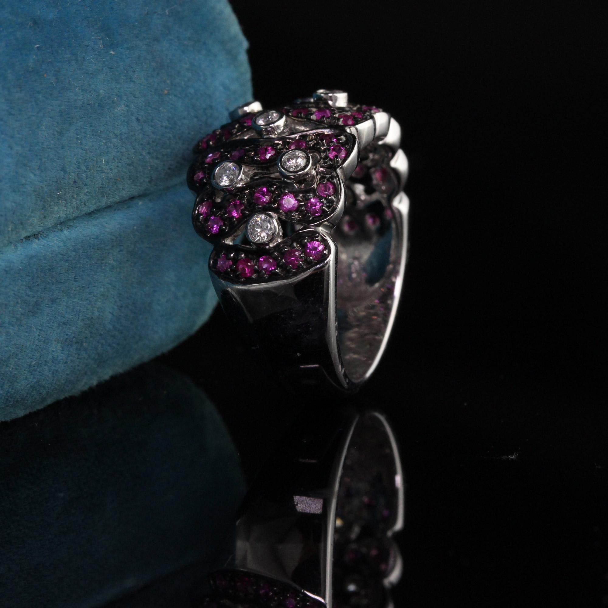 Modern Vintage Estate 14 Karat White Gold Diamond and Pink Sapphire Ring For Sale