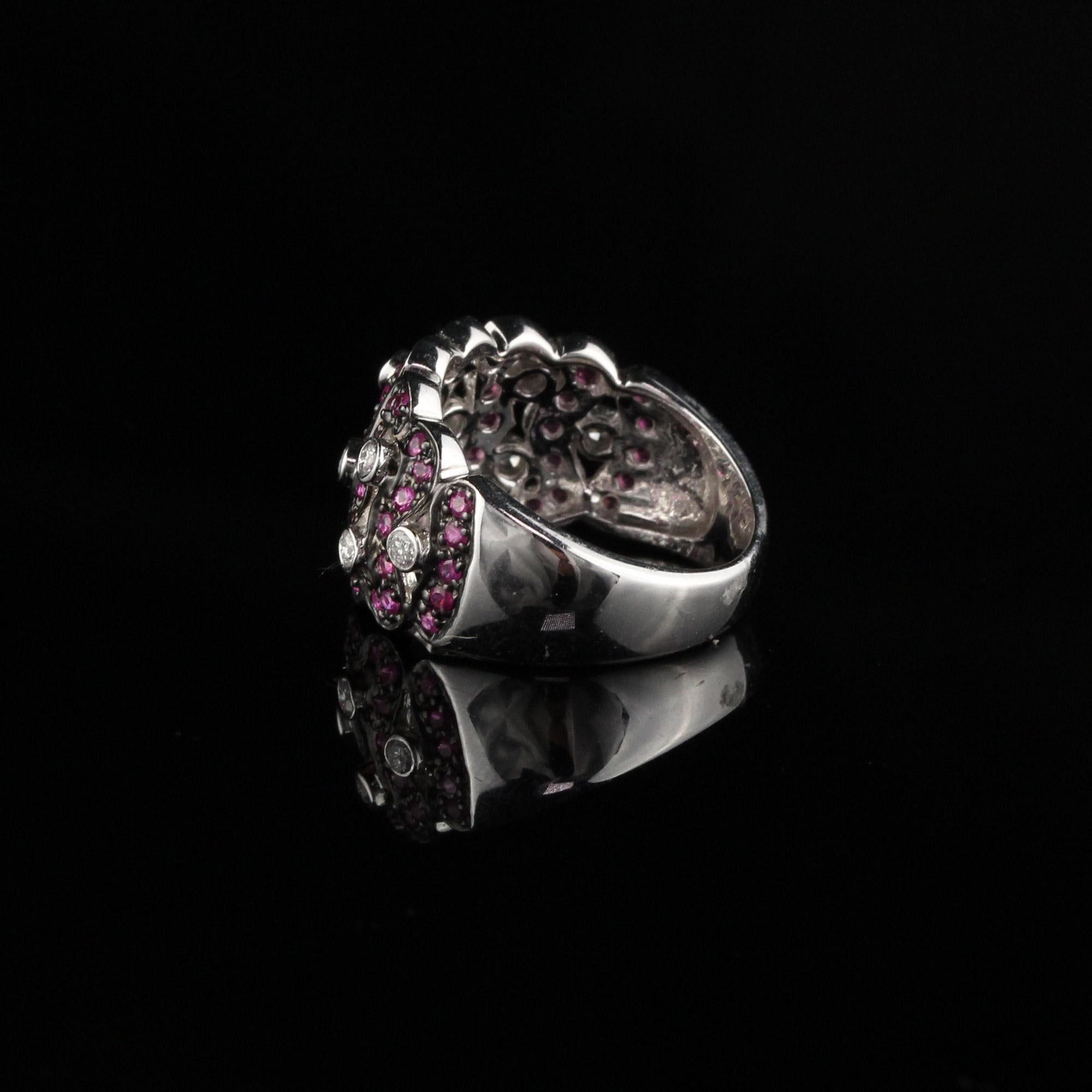 Round Cut Vintage Estate 14 Karat White Gold Diamond and Pink Sapphire Ring For Sale