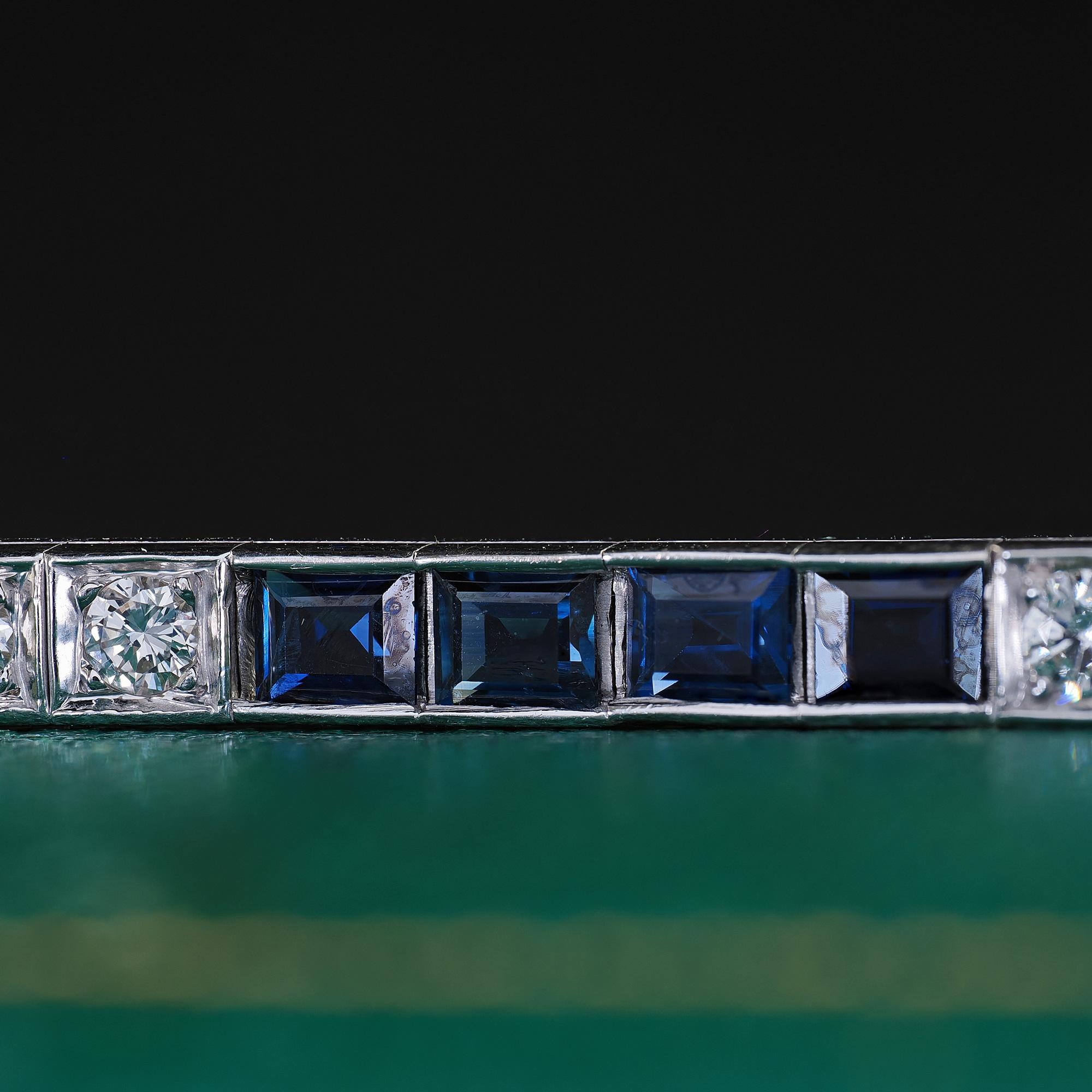 Vintage Estate 14K White Gold Diamond and Sapphire Line Bracelet - 7 1/4 inches 4