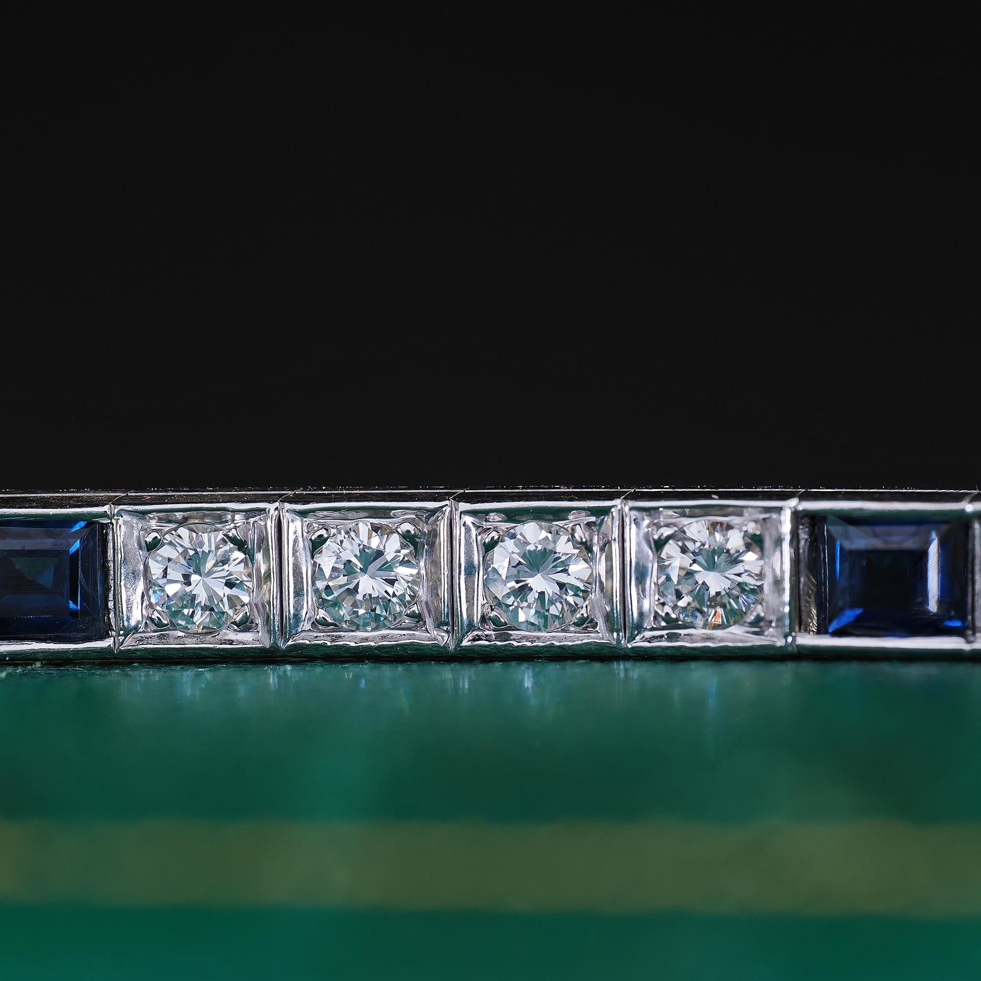 Vintage Estate 14K White Gold Diamond and Sapphire Line Bracelet - 7 1/4 inches 5