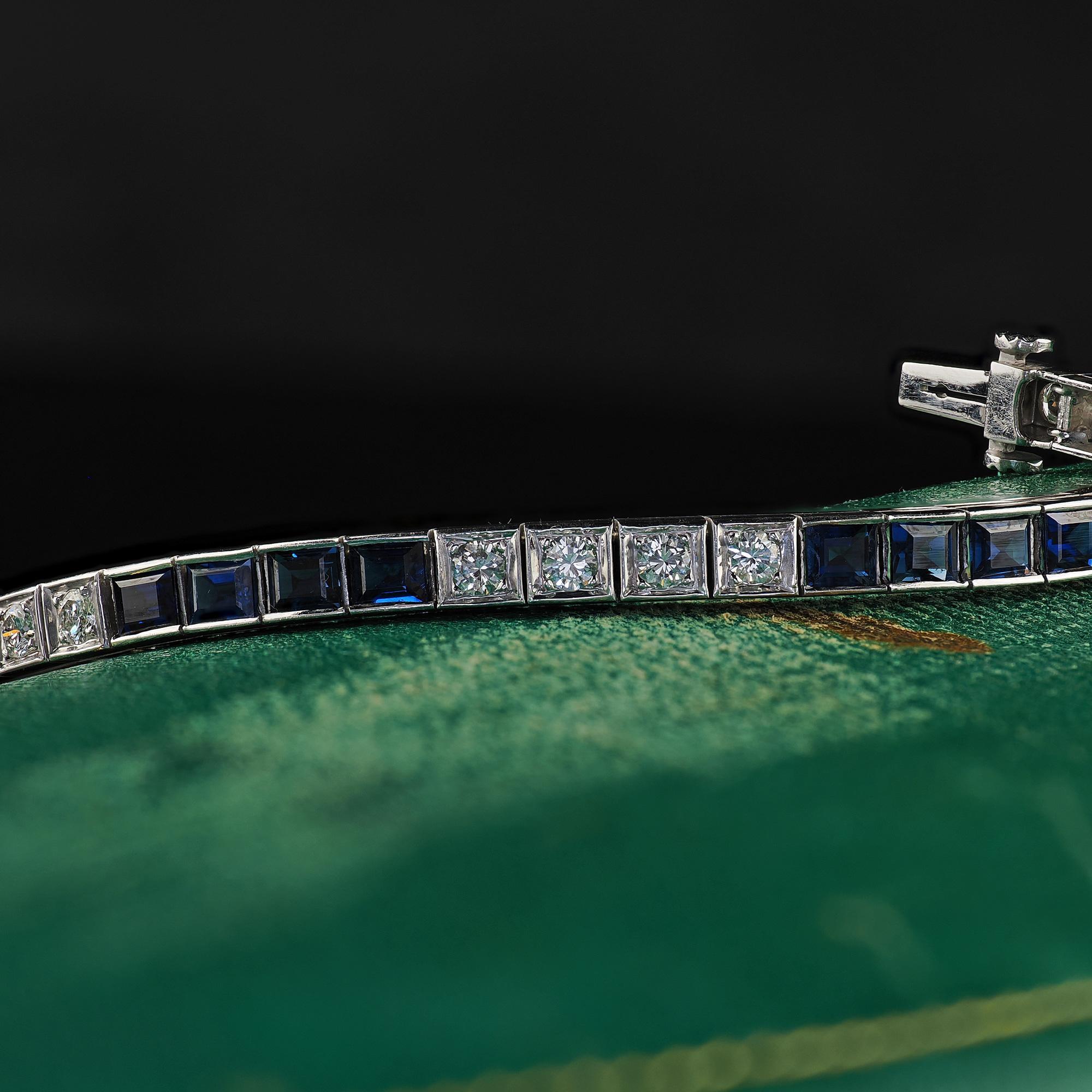 Vintage Estate 14K White Gold Diamond and Sapphire Line Bracelet - 7 1/4 inches 1