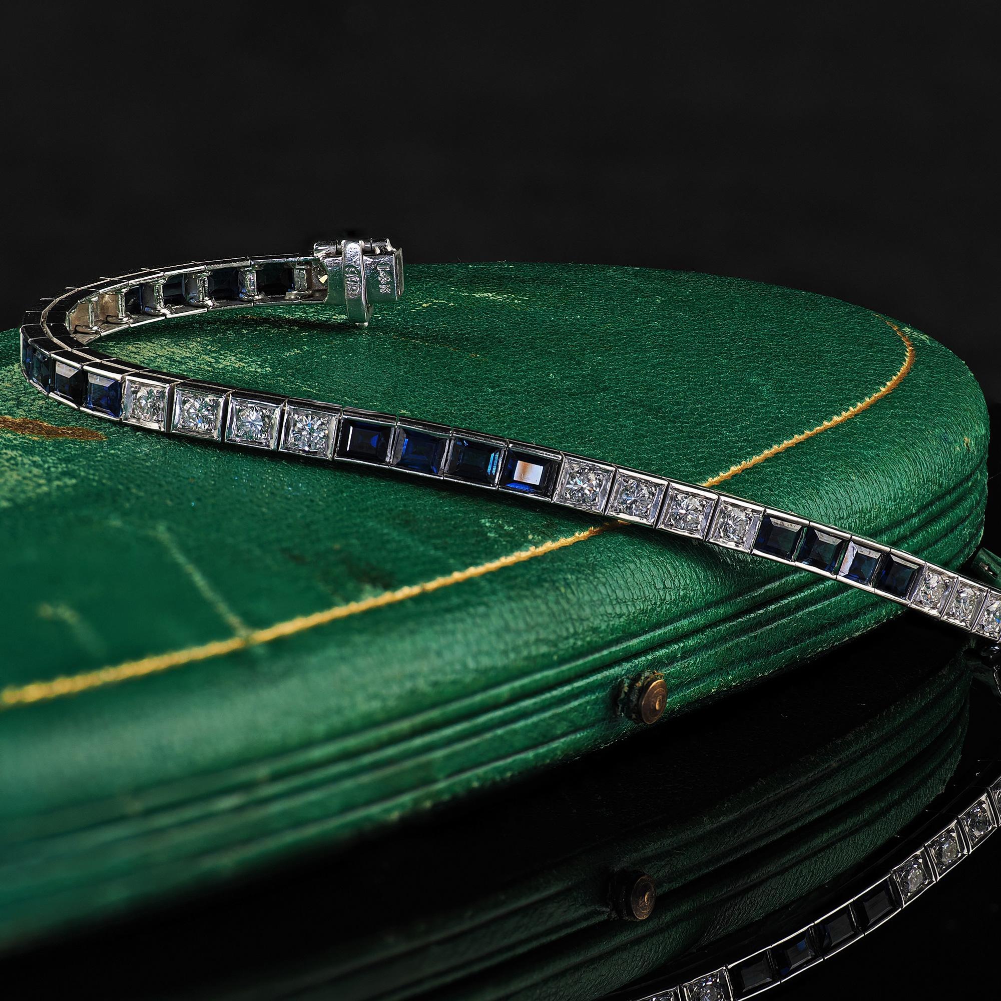 Vintage Estate 14K White Gold Diamond and Sapphire Line Bracelet - 7 1/4 inches 2