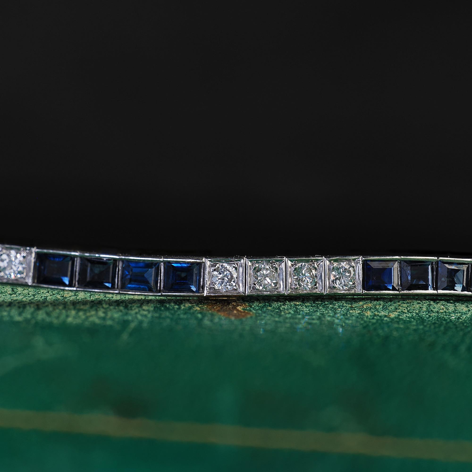 Vintage Estate 14K White Gold Diamond and Sapphire Line Bracelet - 7 1/4 inches 3