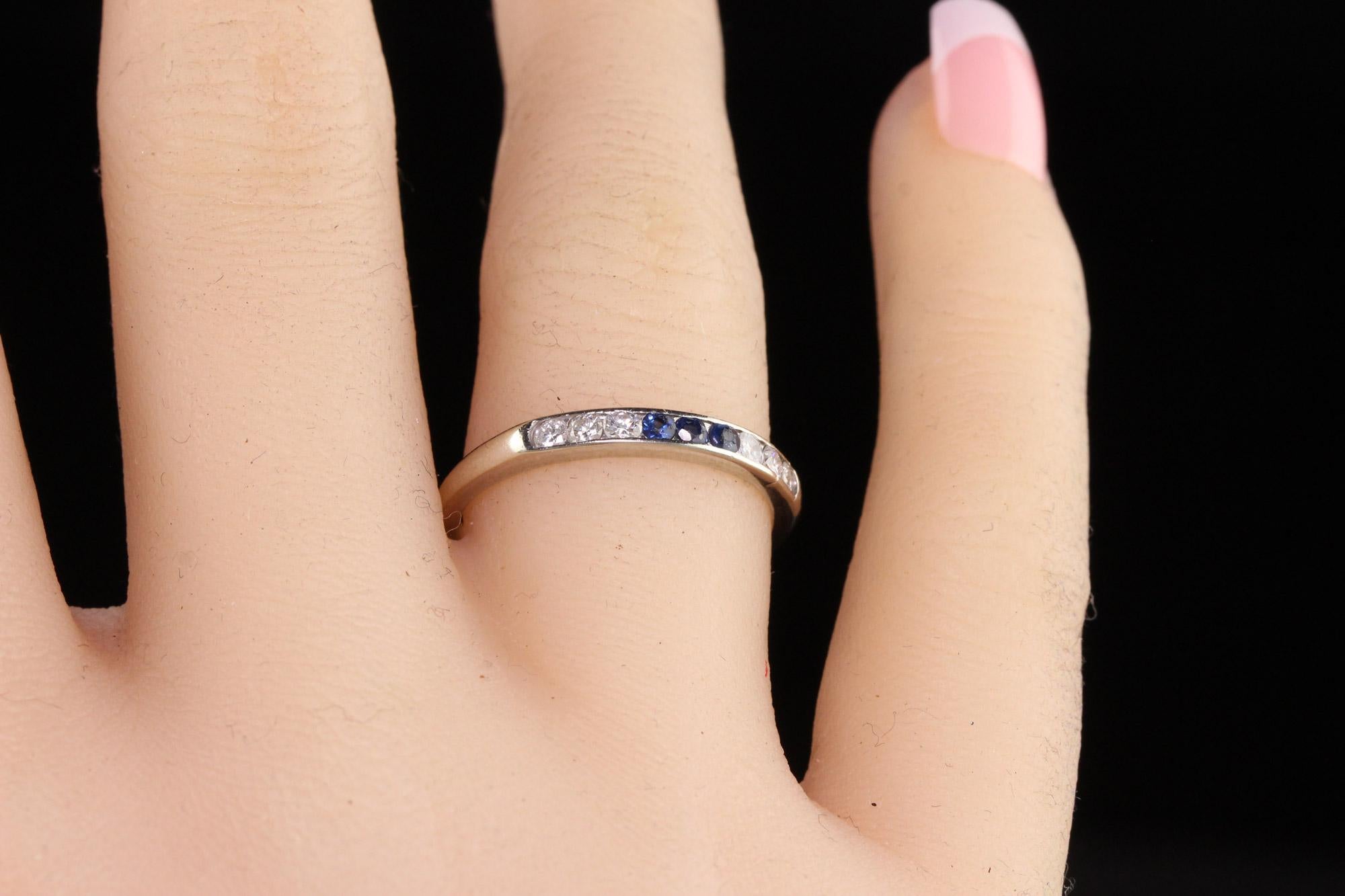 Vintage Estate 14K White Gold Diamond and Sapphire Wedding Band In Good Condition In Great Neck, NY