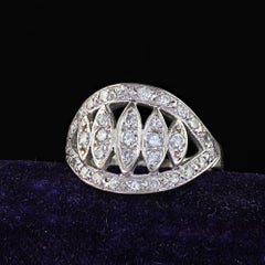 Vintage Estate 14K White Gold Diamond Marquise Shape Pave Cocktail Ring