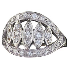 Vintage Estate 14K White Gold Diamond Marquise Shape Pave Cocktail Ring