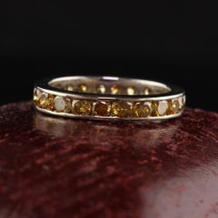 Vintage Estate 14K White Gold Round Yellow Sapphire Eternity Band