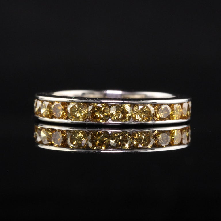 Round Cut Vintage Estate 14K White Gold Round Yellow Sapphire Eternity Band For Sale