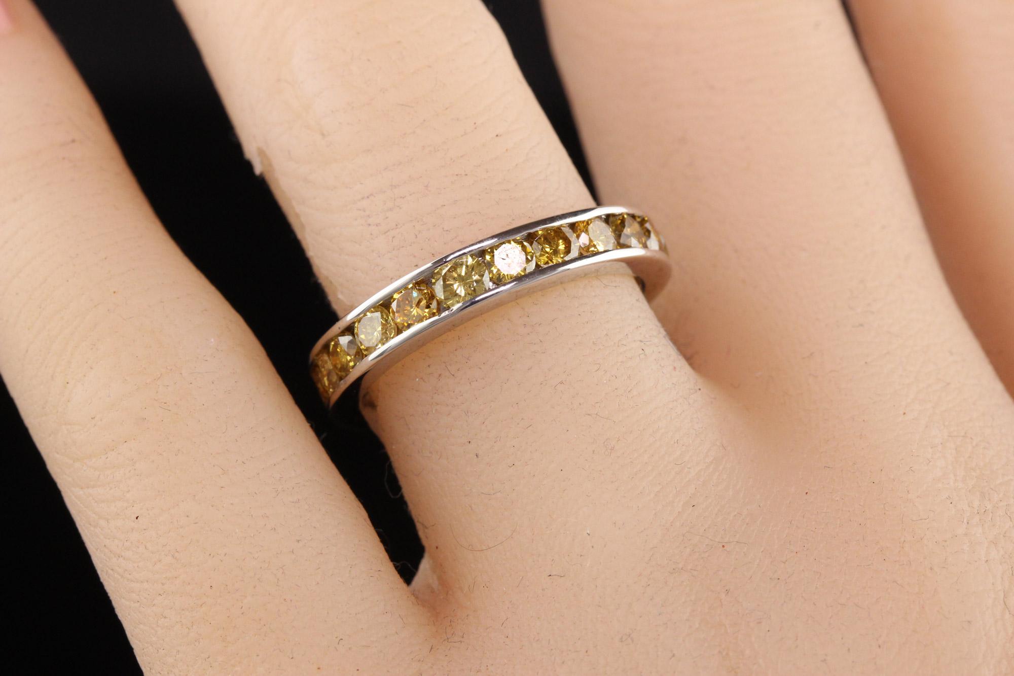 Women's Vintage Estate 14K White Gold Round Yellow Sapphire Eternity Band For Sale