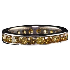 Retro Estate 14K White Gold Round Yellow Sapphire Eternity Band