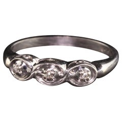 Vintage Estate 14K White Gold Single Cut Diamond Wedding Band