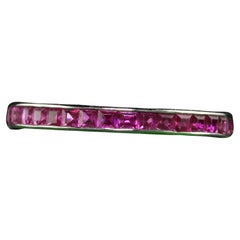 Vintage Estate 14K White Gold Square Cut Ruby Eternity Band - Size 6