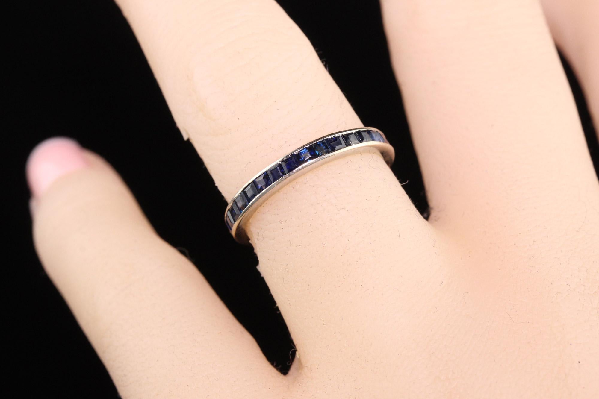 Vintage Estate 14k White Gold Square Cut Sapphire Eternity Wedding Band For Sale 2