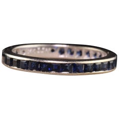 Vintage Estate 14k White Gold Square Cut Sapphire Eternity Wedding Band