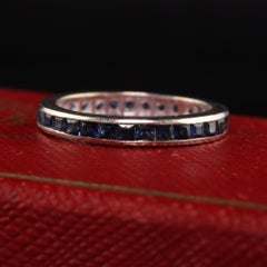 Vintage Estate 14K White Gold Square Sapphire Eternity Wedding Band