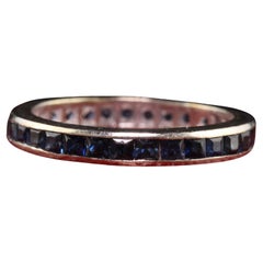 Antique Estate 14K White Gold Square Sapphire Eternity Wedding Band