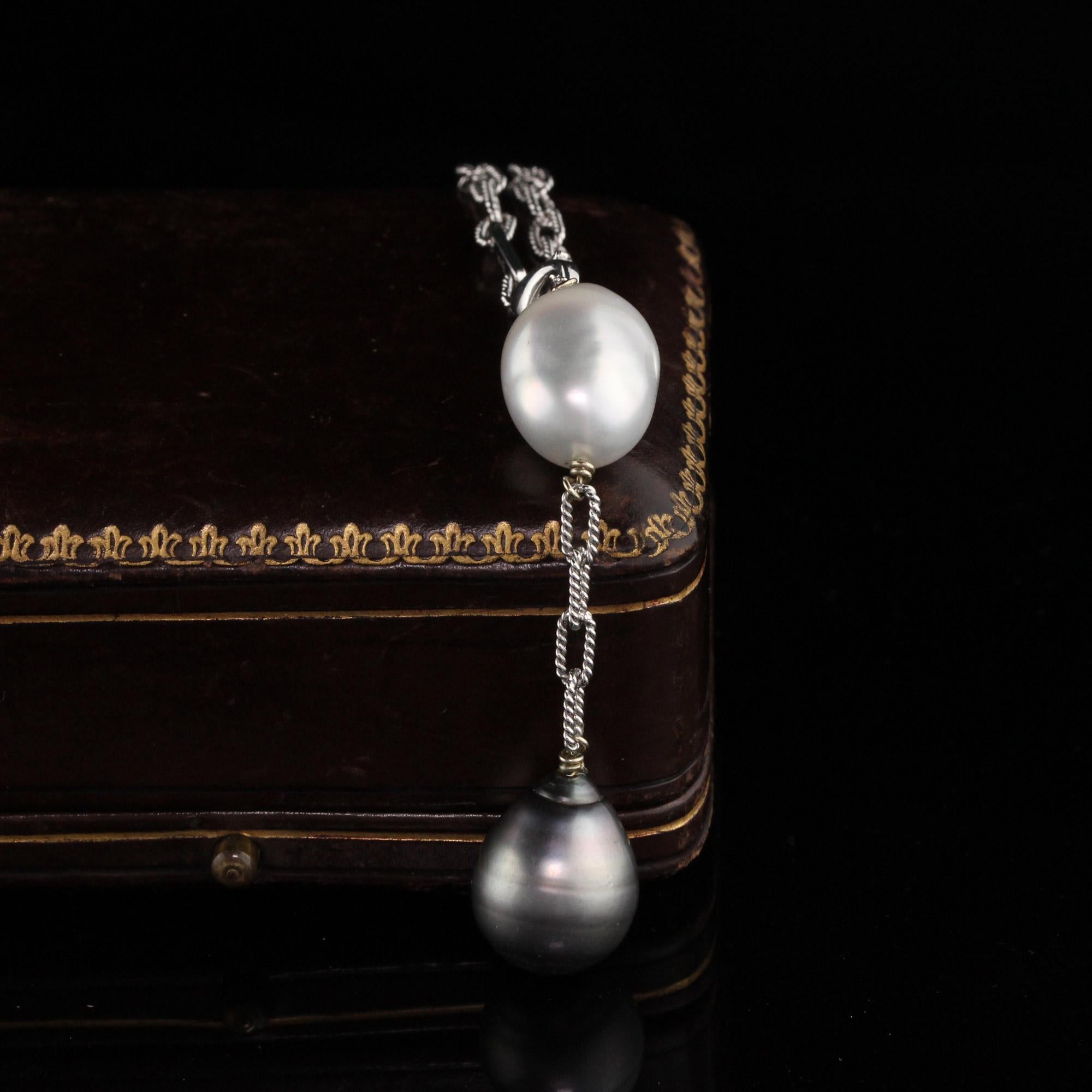 Modern Vintage Estate 14 Karat White Gold Tahitian and South Sea Pearl Necklace For Sale