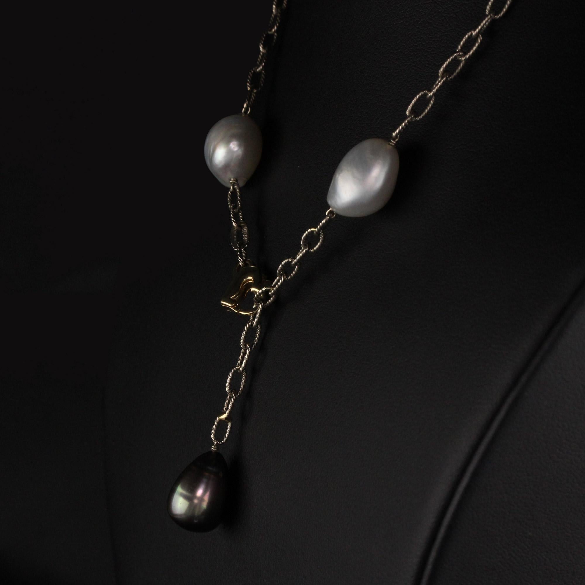 Modern Vintage Estate 14 Karat White Gold Tahitian and South Sea Pearl Necklace For Sale