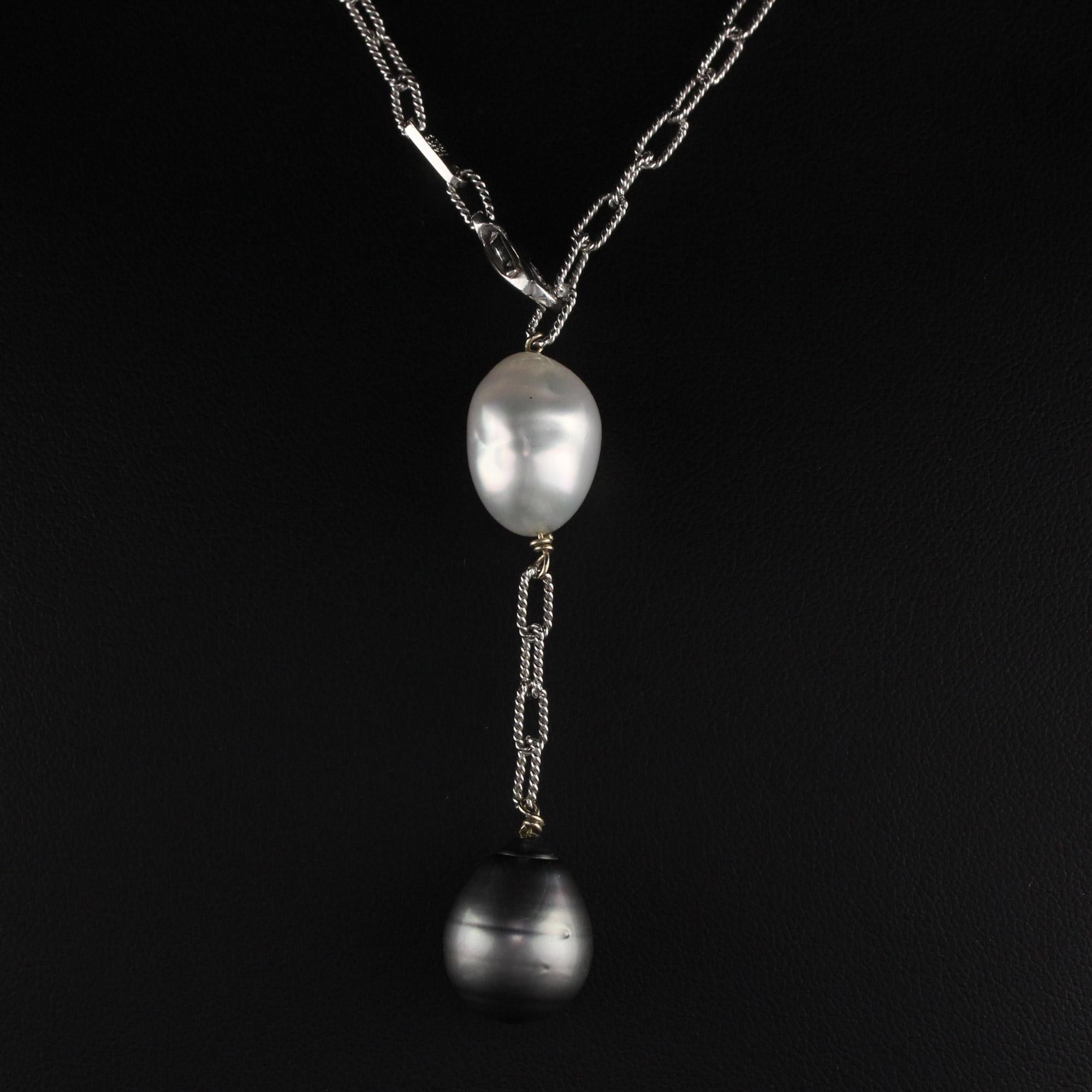 Collar Vintage Estate de Oro Blanco de 14 Kilates con Perlas de Tahití y del Mar del Sur en Excelente estado para la venta en Great Neck, NY