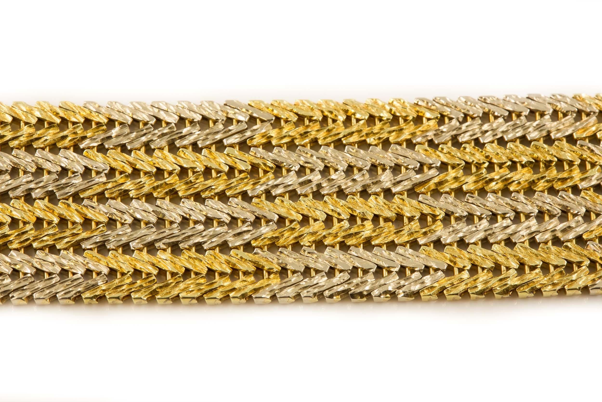 Vintage Estate 14k Gelb- und Weißgold Bar-Link Strap Armband 7