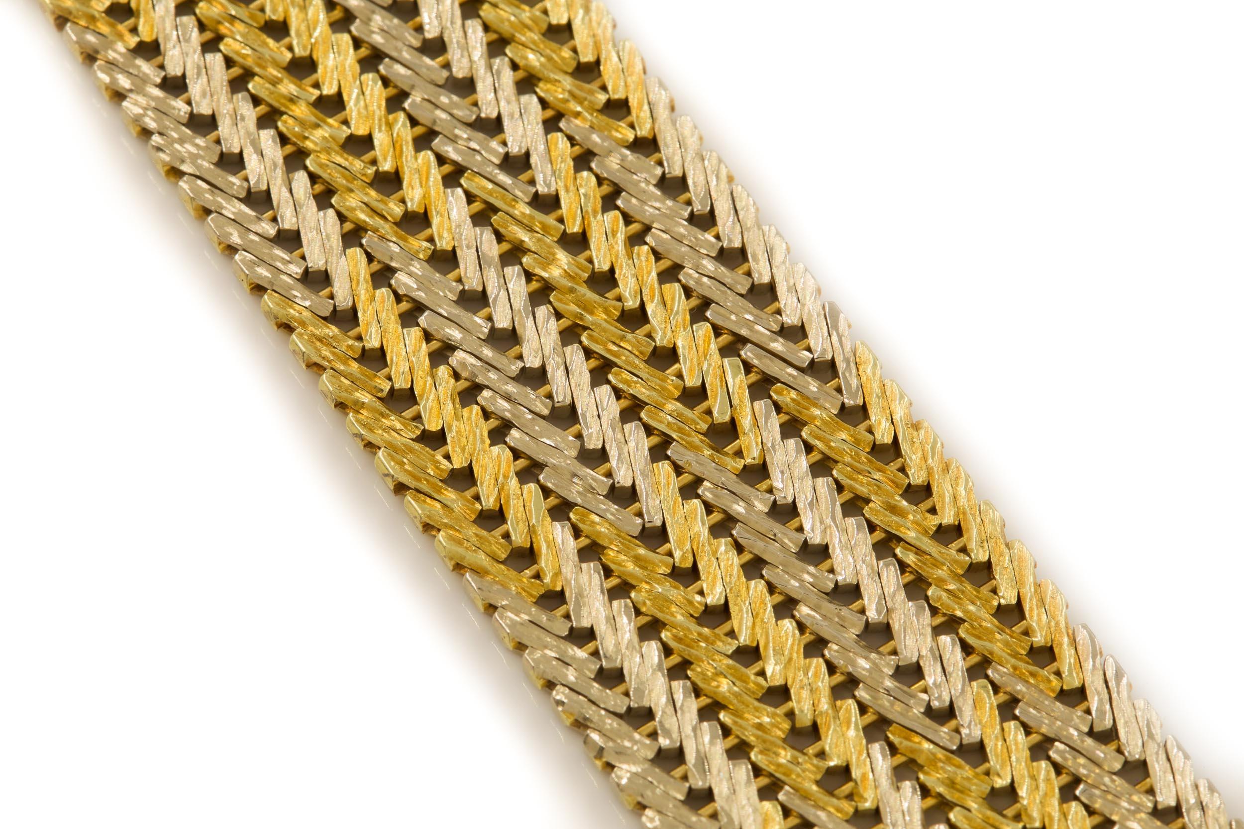 Vintage Estate 14k Gelb- und Weißgold Bar-Link Strap Armband (Unbekannt)