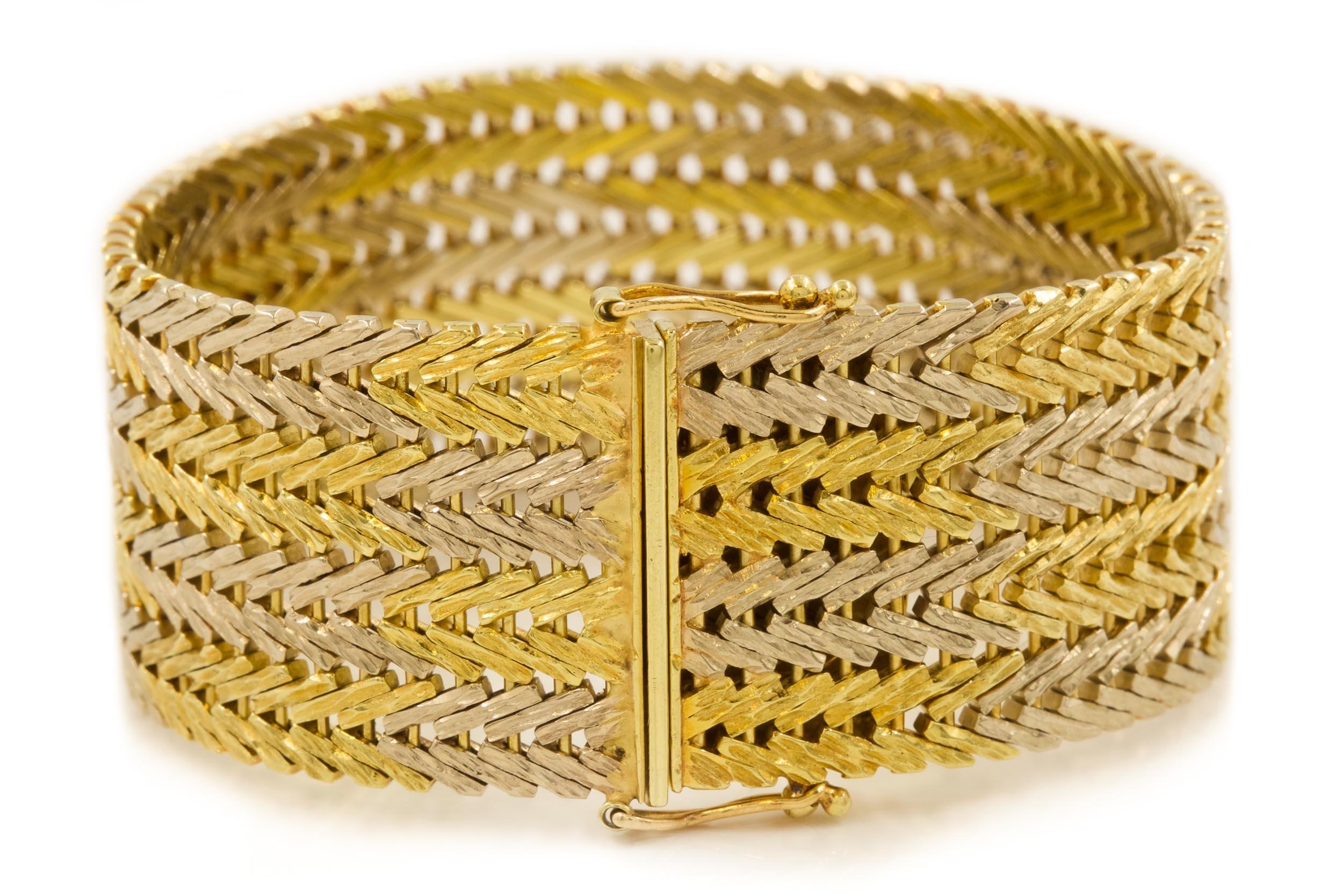 Vintage Estate 14k Gelb- und Weißgold Bar-Link Strap Armband 1