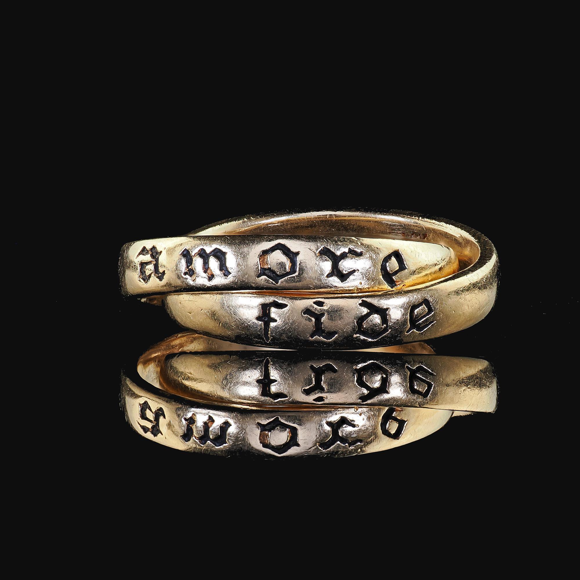 Women's Vintage Estate 14K Yellow Gold Amore Fide Intertwined Band Rolling Ring