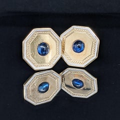 Vintage Estate 14 Karat Yellow Gold Blue Sapphire White Enamel Stud Earrings