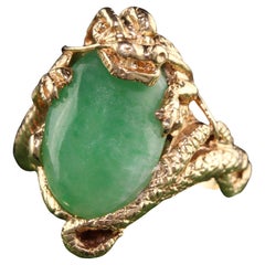 Vintage Estate 14K Yellow Gold Cabochon Jade Dragon Ring