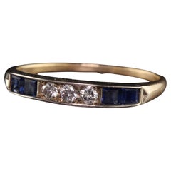 vintage sapphire eternity band Antique Estate 14K Yellow Gold Diamond and Sapphire Half Wedding Band