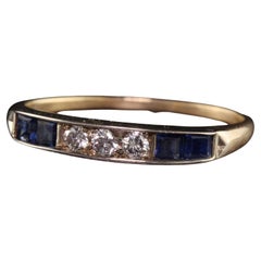 Antique Estate 14K Yellow Gold Diamond and Sapphire Half Wedding Band