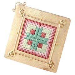 Vintage Estate 14K Yellow Gold Embroidered Brooch