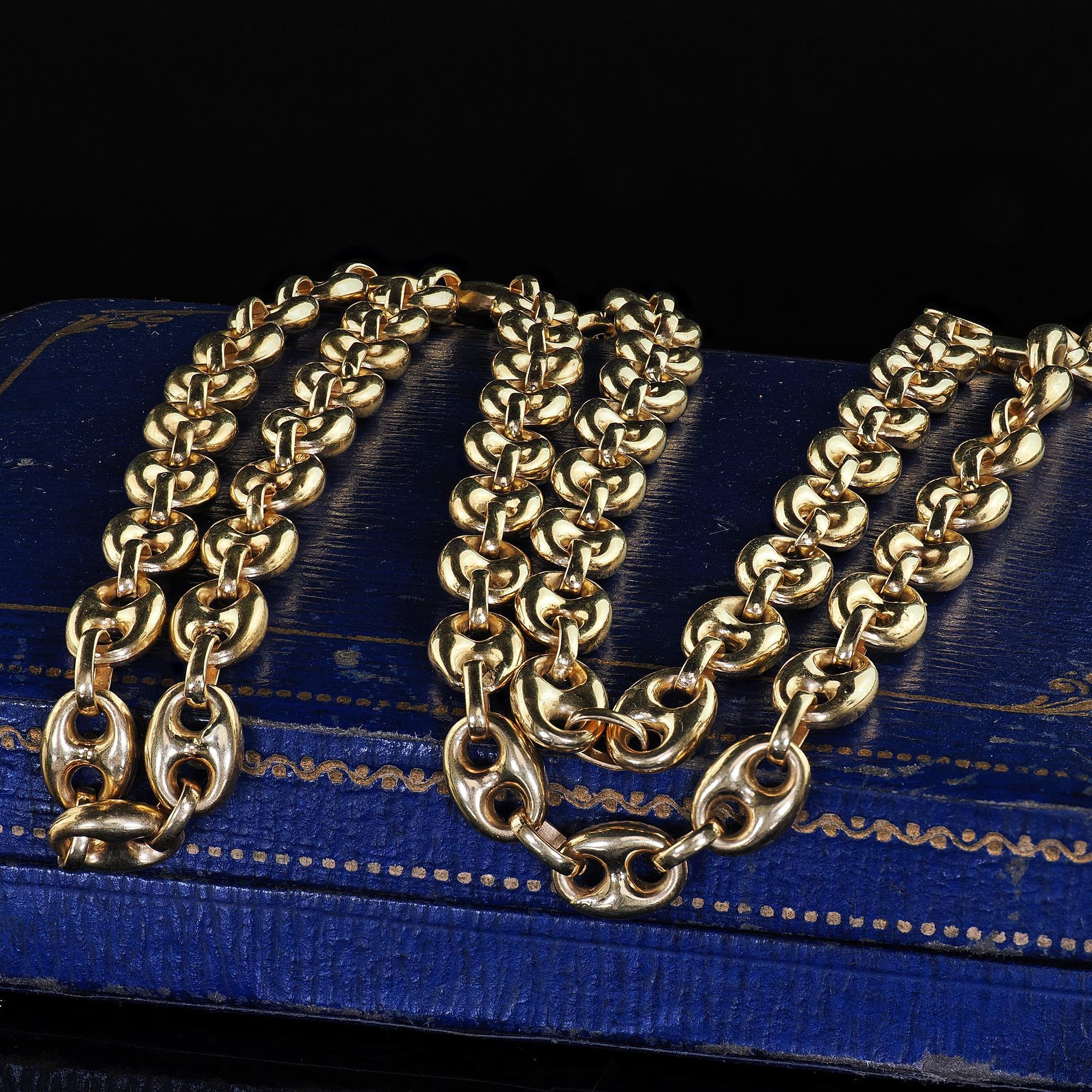 Vintage Estate 14K Yellow Gold Mariners Link Necklace - 24 inches In Good Condition In Great Neck, NY