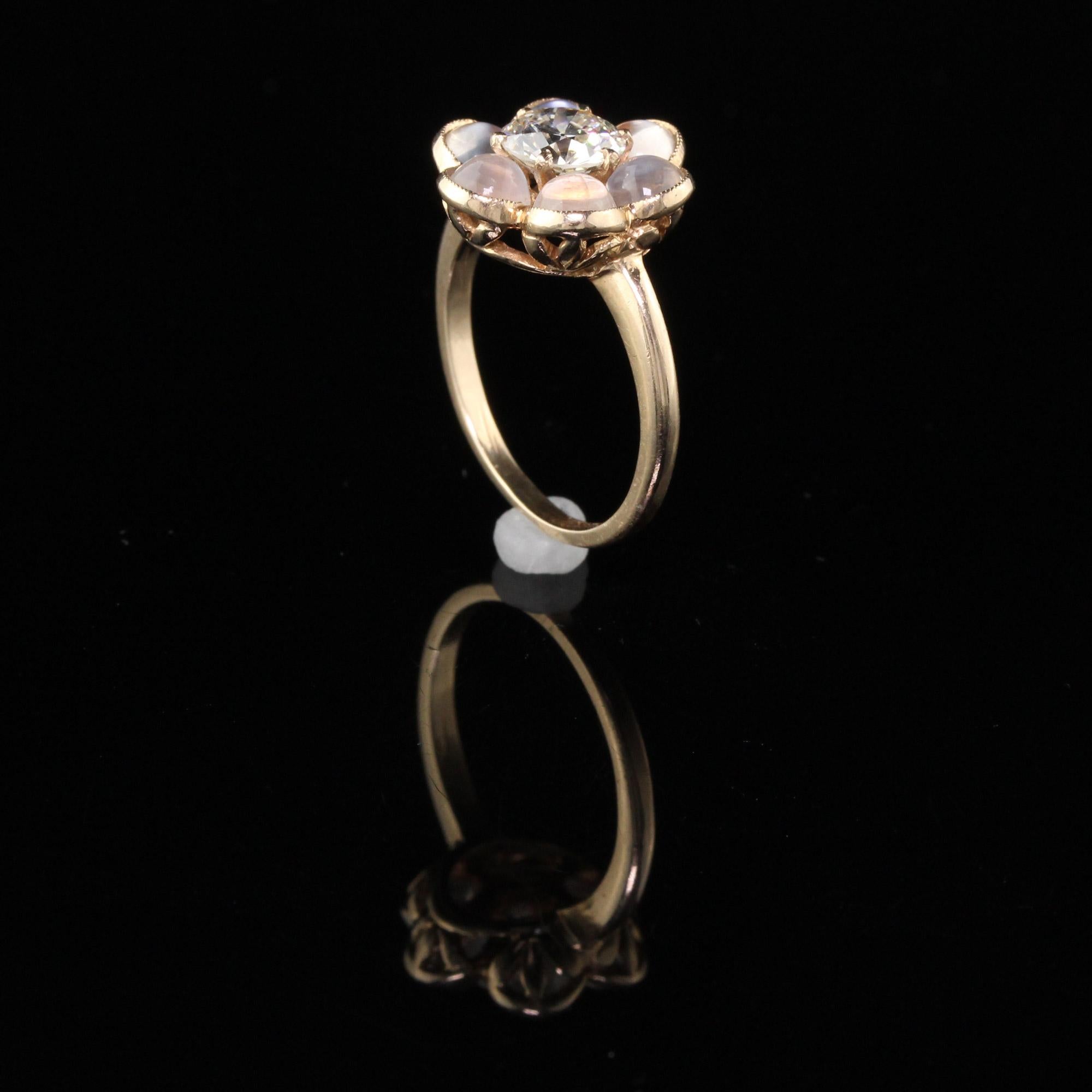 Vintage Estate 14 Karat Yellow Gold Moonstone and Diamond Engagement Ring In Good Condition In Great Neck, NY