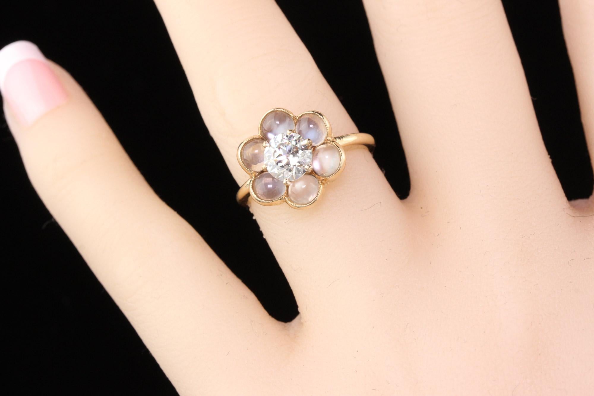 Vintage Estate 14 Karat Yellow Gold Moonstone and Diamond Engagement Ring 1