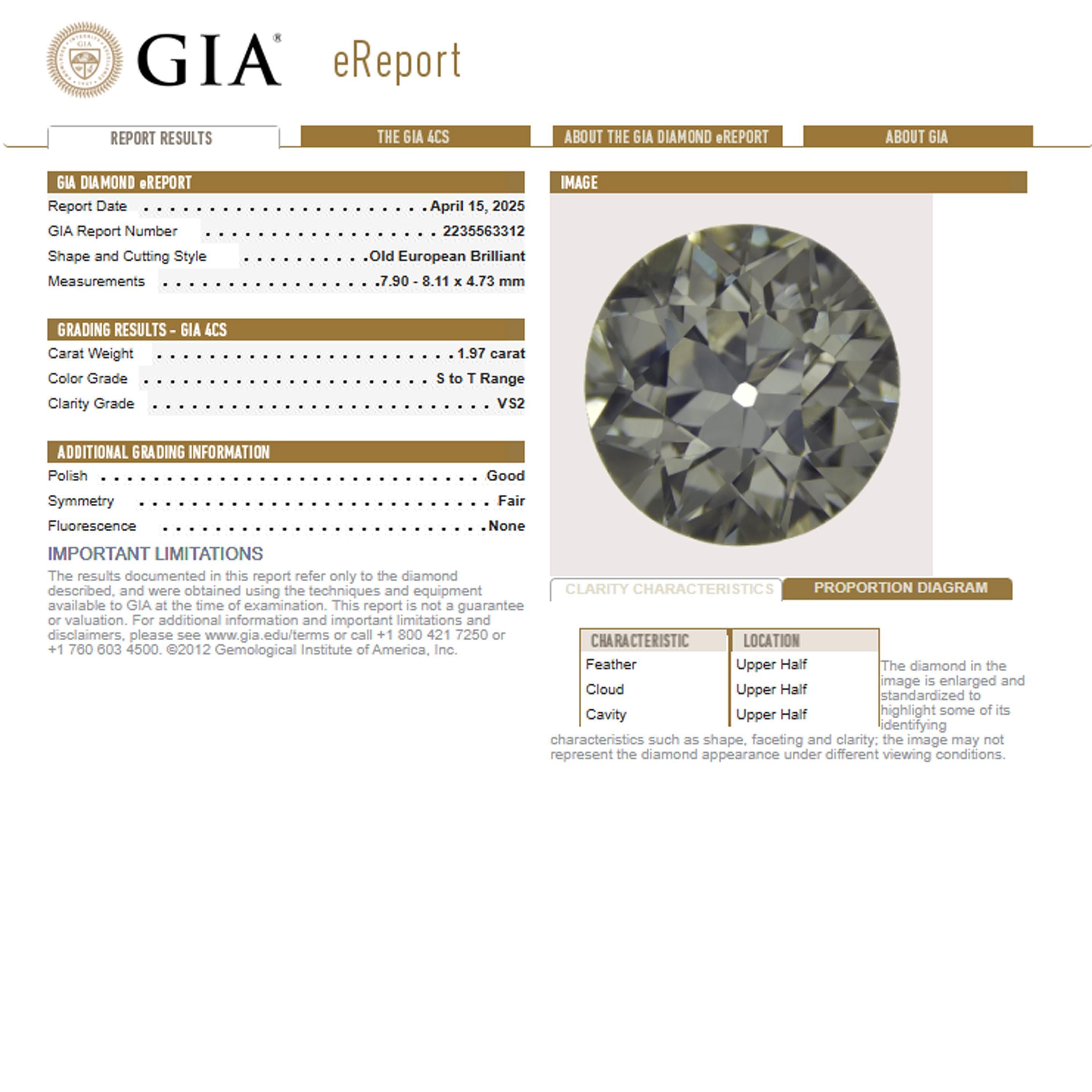 Vintage Estate 14K Yellow Gold Old Euro Cut Diamond Floral Engagement Ring - GIA For Sale 5