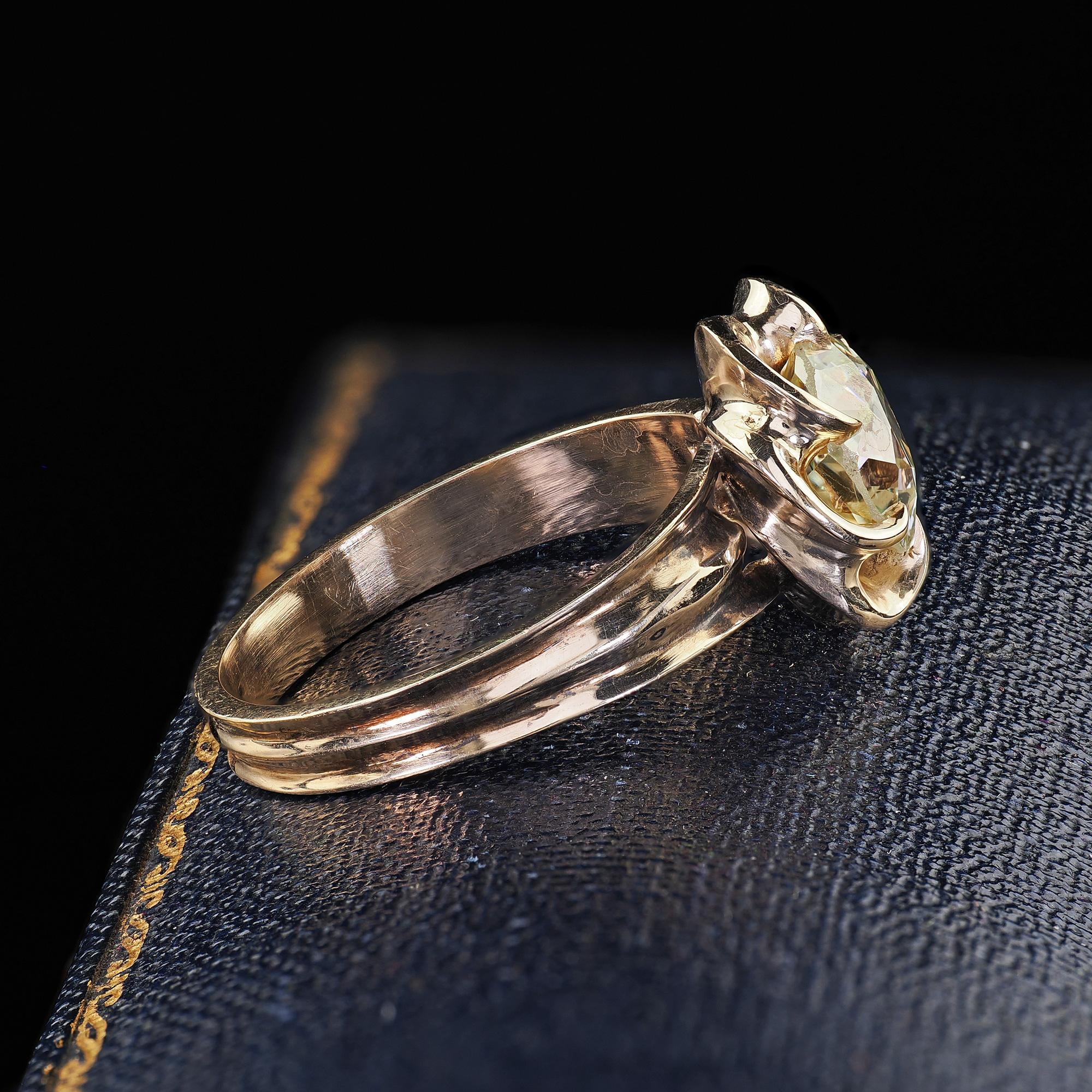 Old European Cut Vintage Estate 14K Yellow Gold Old Euro Cut Diamond Floral Engagement Ring - GIA For Sale