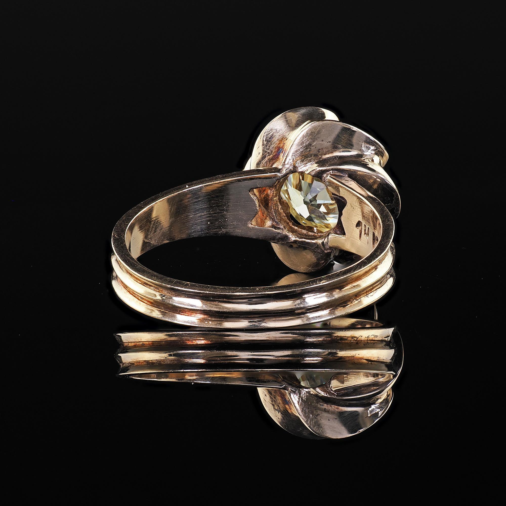 Vintage Estate 14K Yellow Gold Old Euro Cut Diamond Floral Engagement Ring - GIA For Sale 2