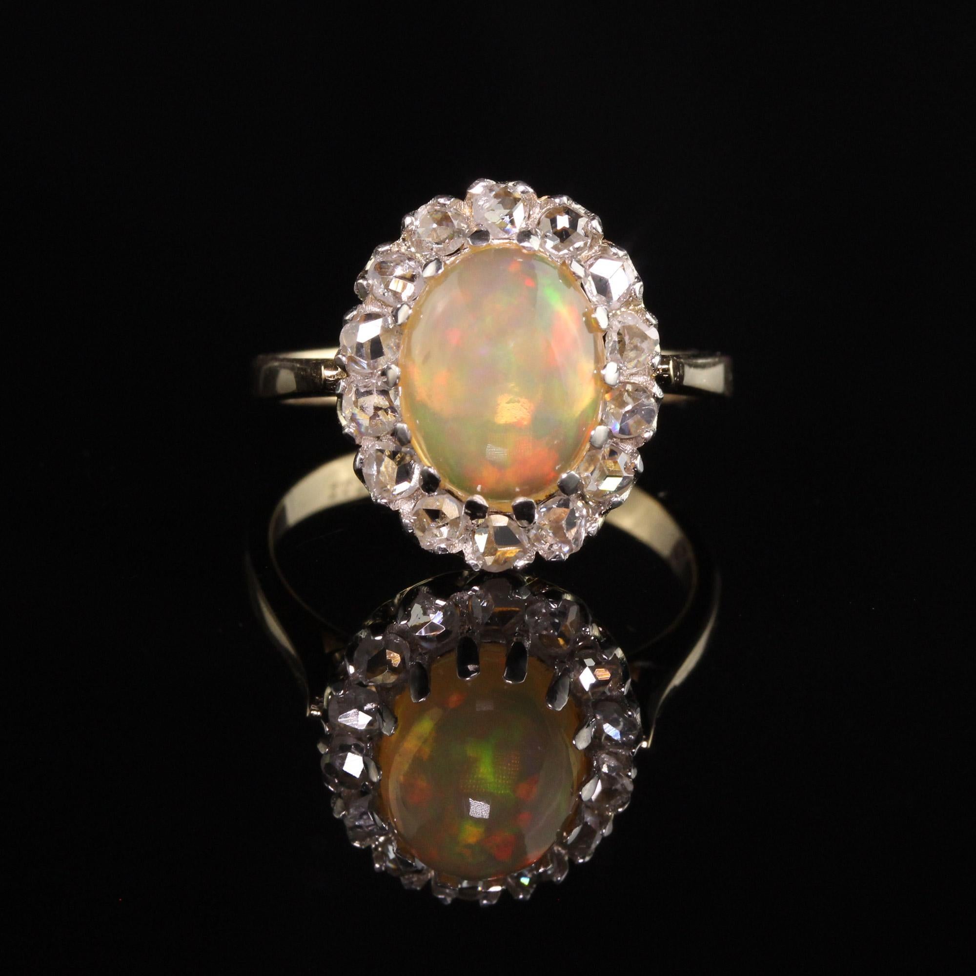 Verlobungsring, Nachlass 14K Gelbgold Opal und Rosenschliff Diamant (Rundschliff) im Angebot